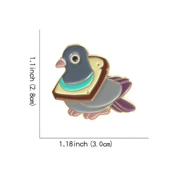 Fancy Pigeon🪶 Enamel Brooch Pin | Colorful, Durable Pushback Pin (1.1”x1.18”) - Picture 4 of 4